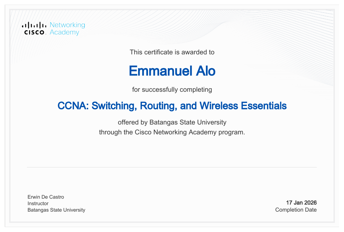 CCNA Switching Routing Wireless certificate